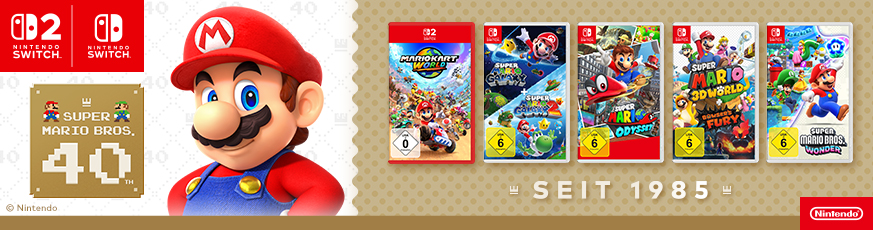 Banner mit 40 Jahre Jubiläum Mario Seit 1985