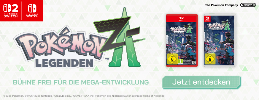 Banner mit Pokémon Legenden ZA Nintendo Switch und Switch 2 Version