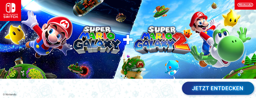 Banner mit Super Mario Galaxy und Super Mario Galaxy 2 Jetzt entdecken