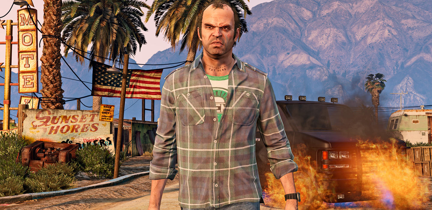 Banner mit Szene aus GTA 5 und Trevor