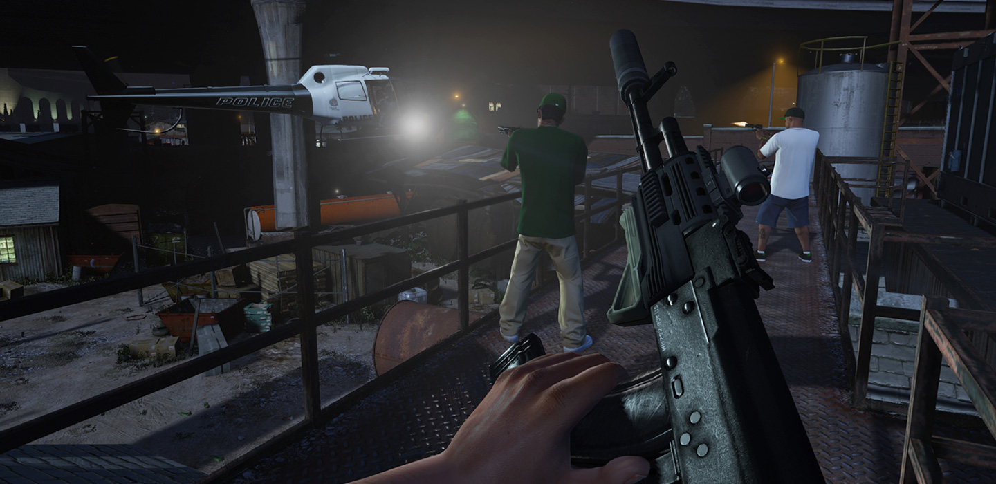 Banner mit Szene aus GTA 5 Waffe wird geladen