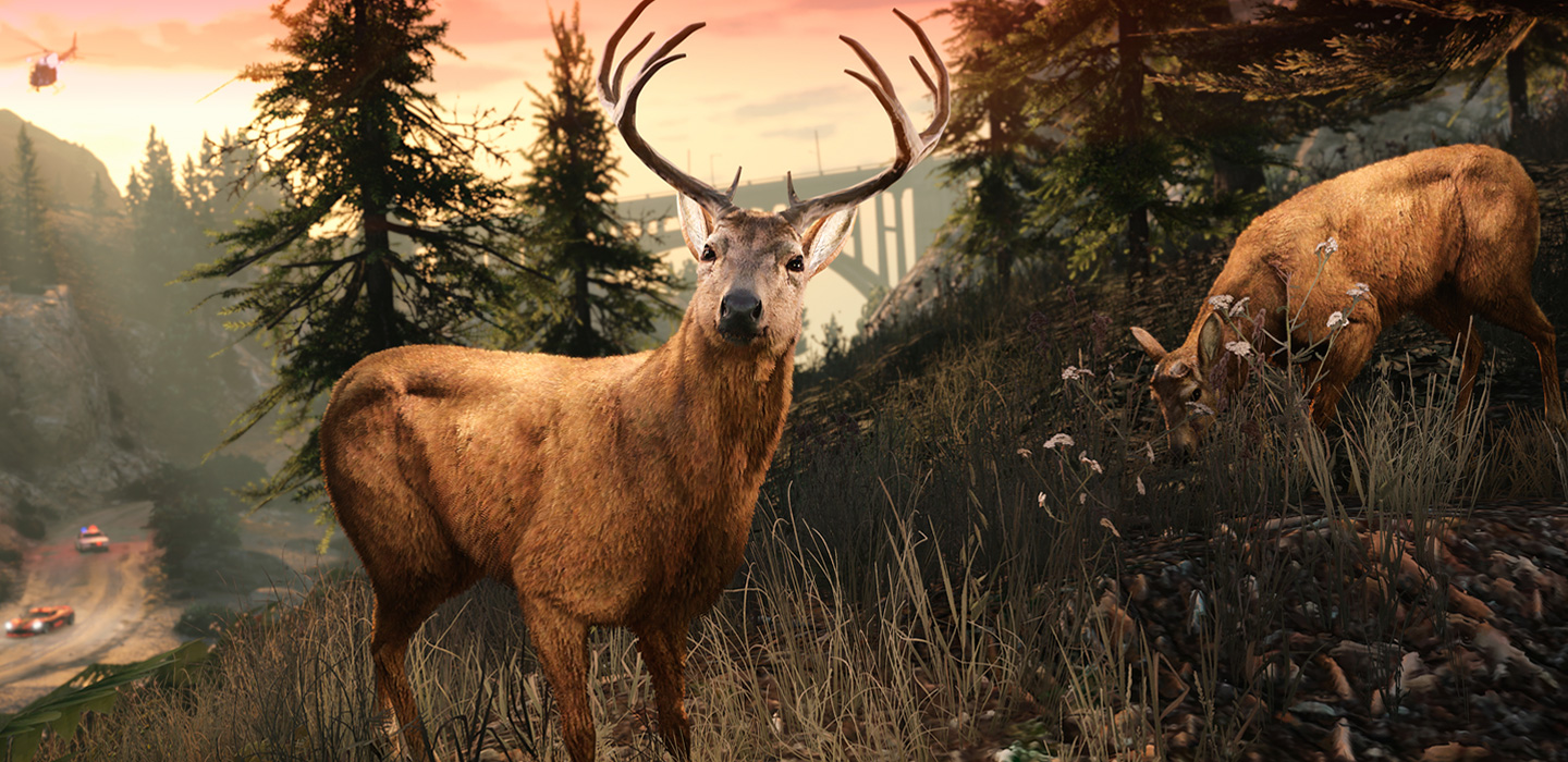 Banner mit Szene aus GTA 5 Hirsch