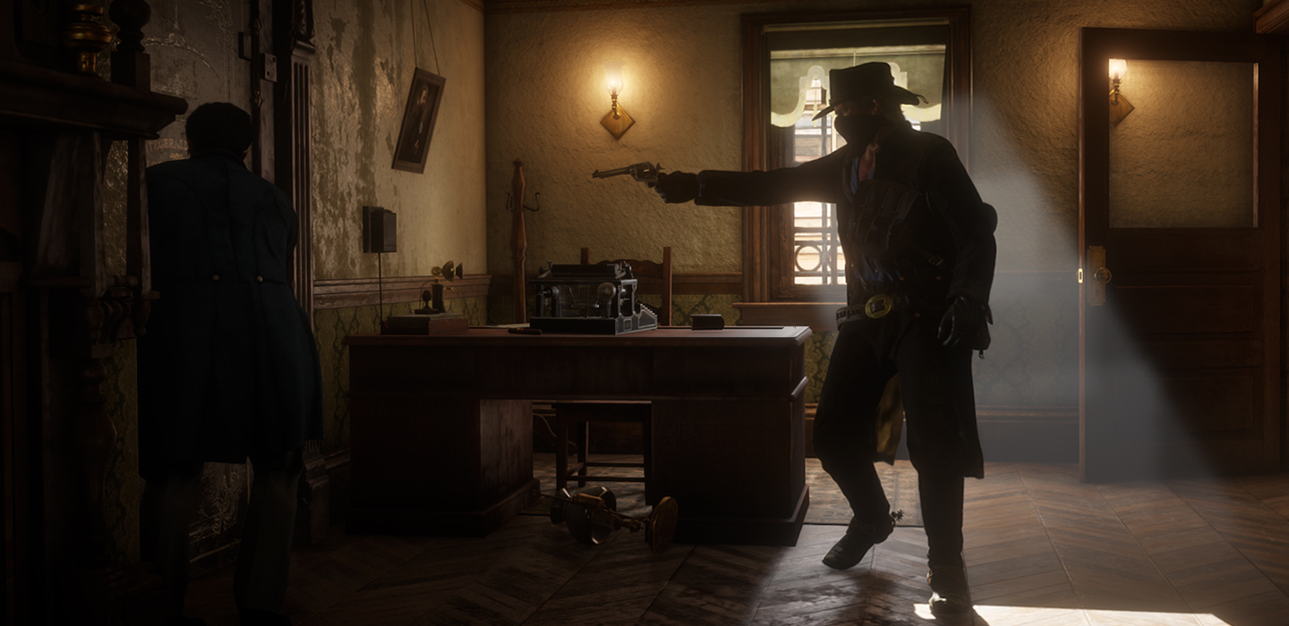 Bild mit Szene aus RDR2 Cowboy mit Waffe