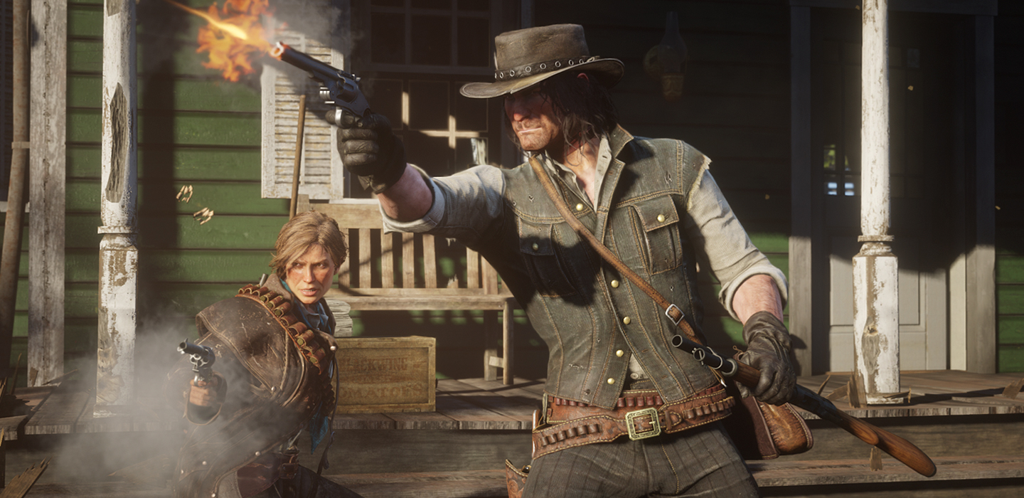 Bild mit Szene aus RDR2 Cowboy schießt
