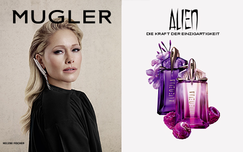 Werbebanner Mugler Alien x Helene Fischer