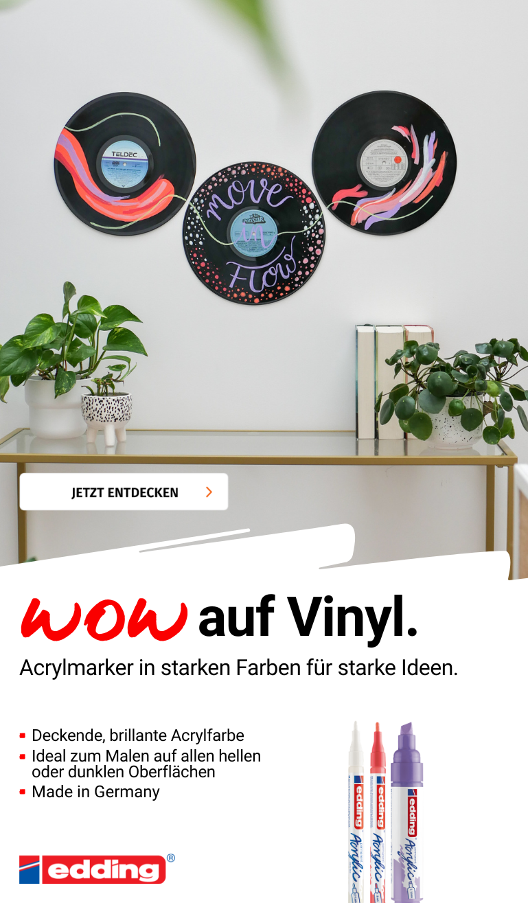 Banner mit Edding Stiften und Vinylplatten