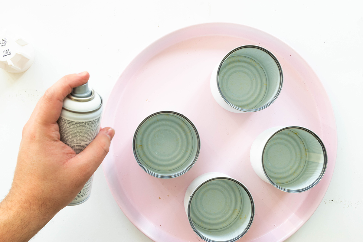 Bild mit Spraydose welche Konservendosen besprüht 