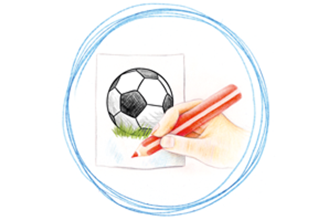 Banner mit Fußball auf Papier und Stift