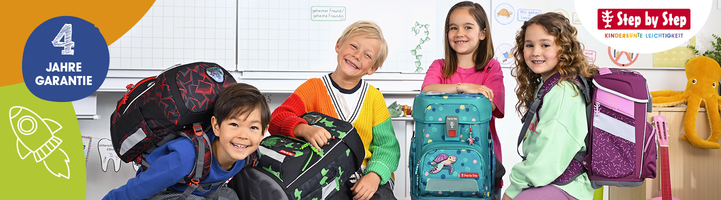 Banner mit Step by Step Schultaschen