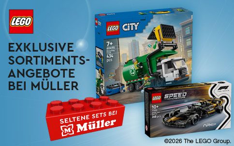 Banner mit exklusiven Lego Sortimentsangeboten bei Müller