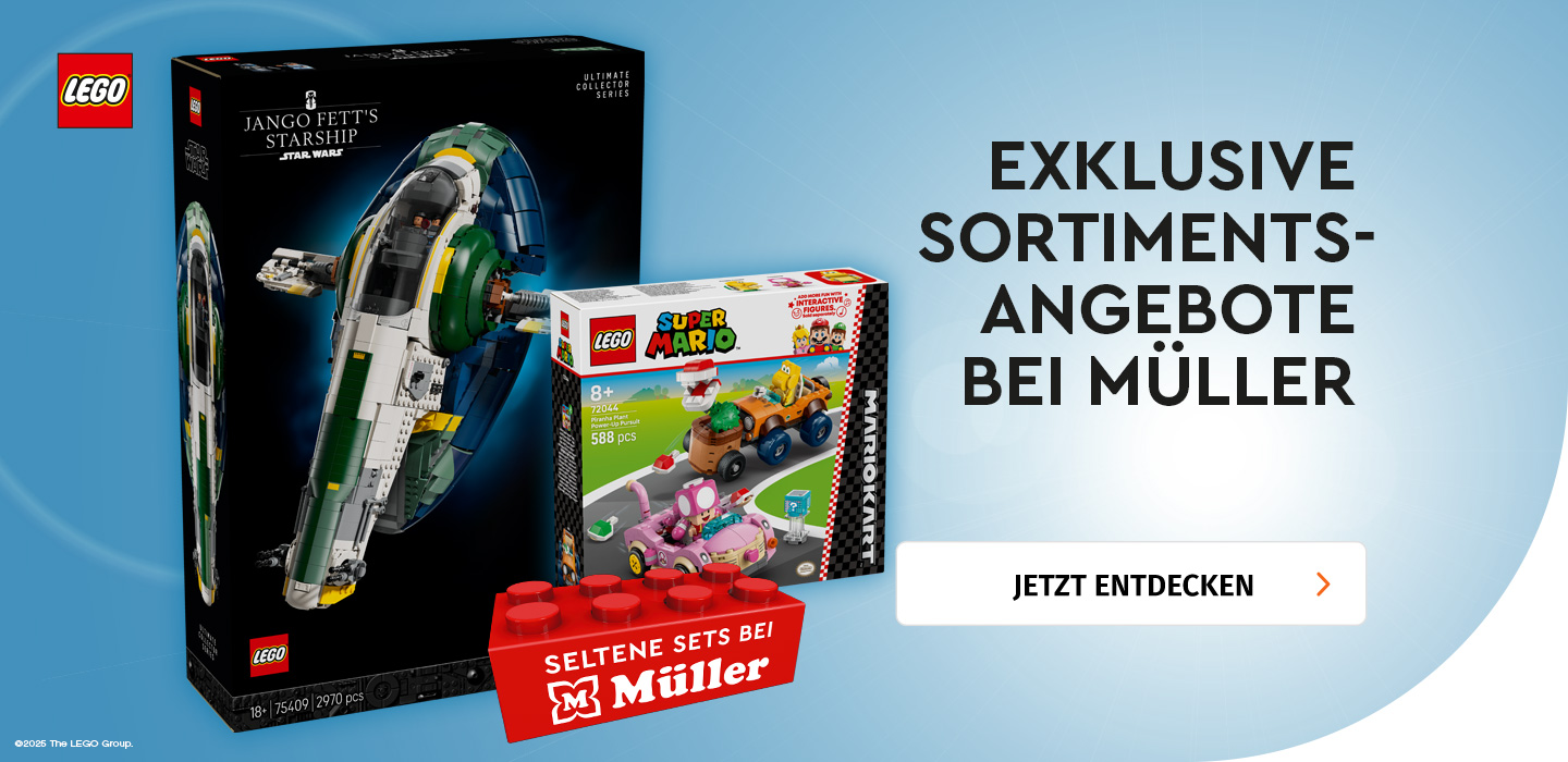 Banner Lego exklusive Sortimentsangebote bei Müller