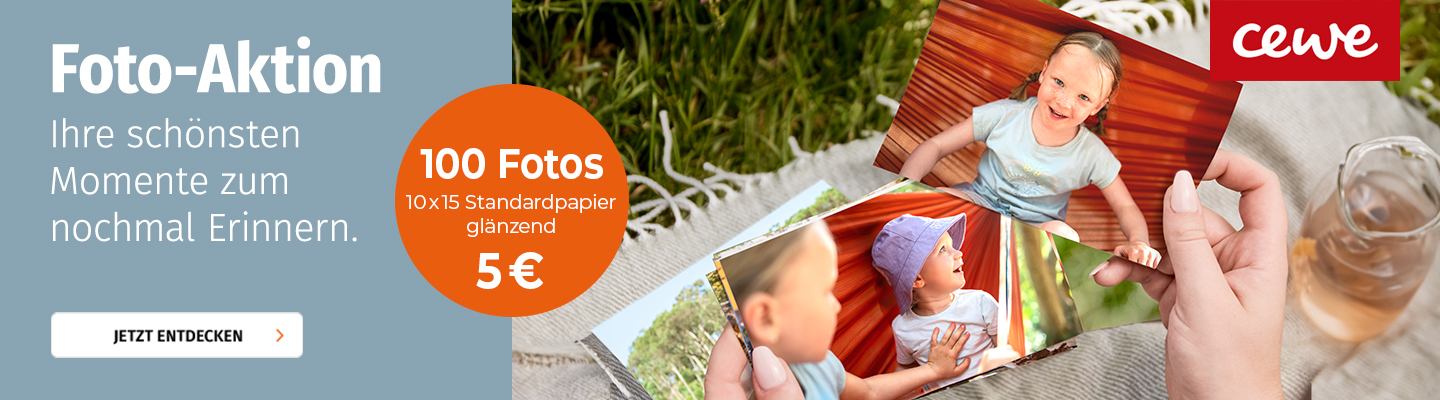Banner mit CEWE Foto-Aktion 100 Fotos für 5 Euro