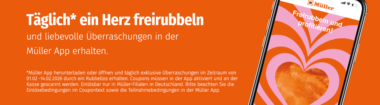 Täglich ein Herz freirubbeln und liebevolle Überraschungen in der Müller App erhalten