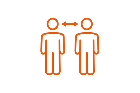 Icon zweier Personen mit Pfeil als Symbol für Coaching oder Austausch.