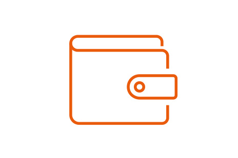 Icon einer geschlossenen Geldbörse in orange.
