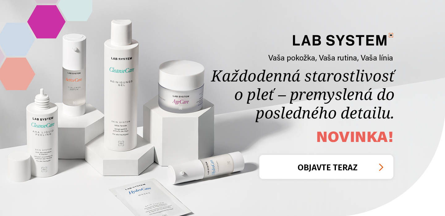 Produkty starostlivosti o pleť LAB SYSTEM – čistiaci gél, peeling, krém a sérum, Text: Každodenná starostlivosť o pleť – premyslená do posledného detailu. Novinka!