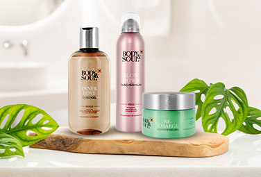 Telová starostlivosť Body&Soul – sprchový gél Inner Love, pena Slow Down a telový krém Re-Charge