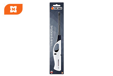 Dlhý biely zapaľovač FIRE MAX určený na bezpečné zapálenie sviečok, grilu a krbu.