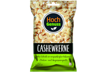 Balenie Hochgenuss Cashewkerne 150 g – prémiové kešu oriešky.