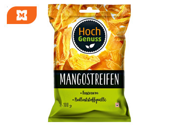 Balenie Hochgenuss Mangostreifen 100 g – sušené plátky manga