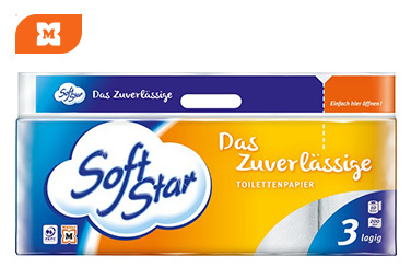 Softstar toaletný papier Das Zuverlässige, – spoľahlivý 3‑vrstvový toaletný papier