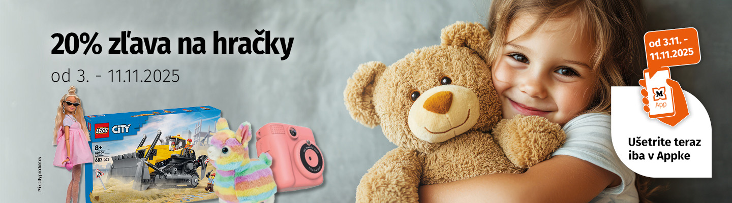 Zľava 20% na hračky a hry, od 3. do 11.11.2025 len s použitím Aplikácie Müller