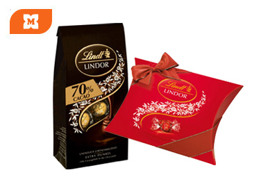 Lindt Lindor 70% kakao – extra horká čokoláda a pralinky v darčekovom balení.