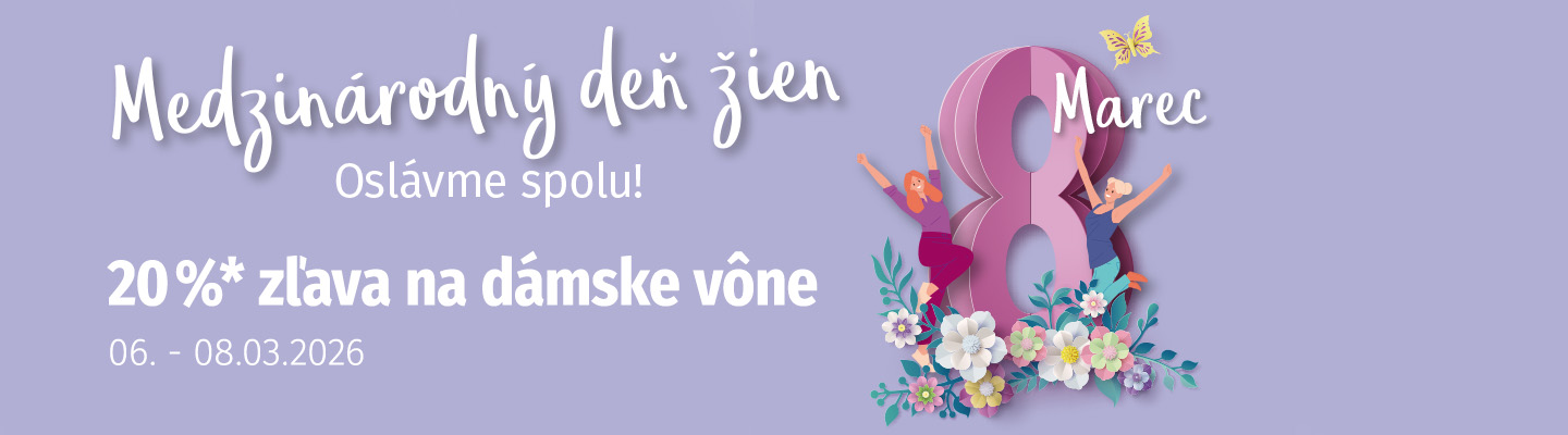 Banner Medzinárodný deň žien – marcová akcia: 20 % zľava na dámske vône od 6.3. do 8.3.2026.