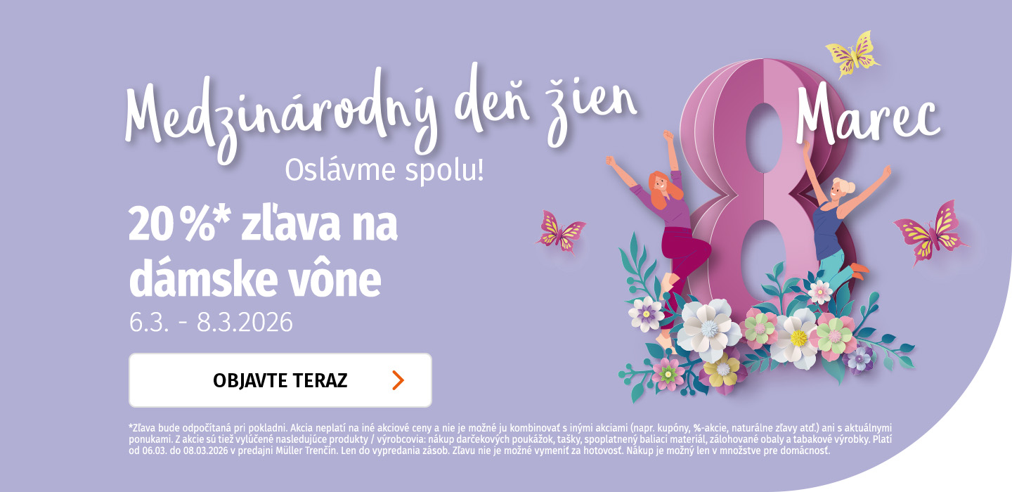 Banner Medzinárodný deň žien – marcová akcia: 20 % zľava na dámske vône od 6.3. do 8.3.2026.