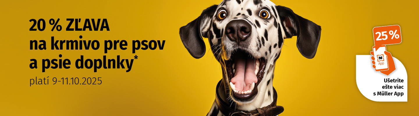 Akcia: Zľava 20% na krmivo a doplnky pre psov. S Appkou zľava až 25%.