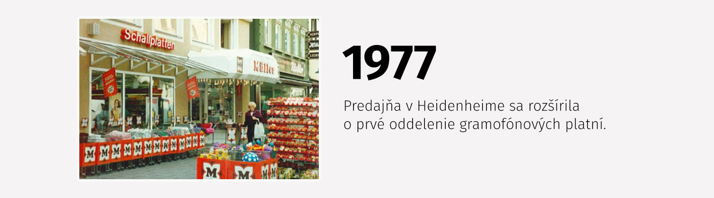 Predajňa Müller v Heidenheime v roku 1977 s novým oddelením gramofónových platní.