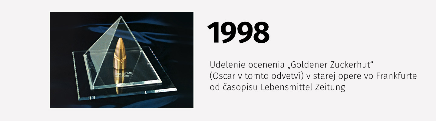 Ocenenie Goldener Zuckerhut udelené spoločnosti Müller v roku 1998 vo Frankfurte.