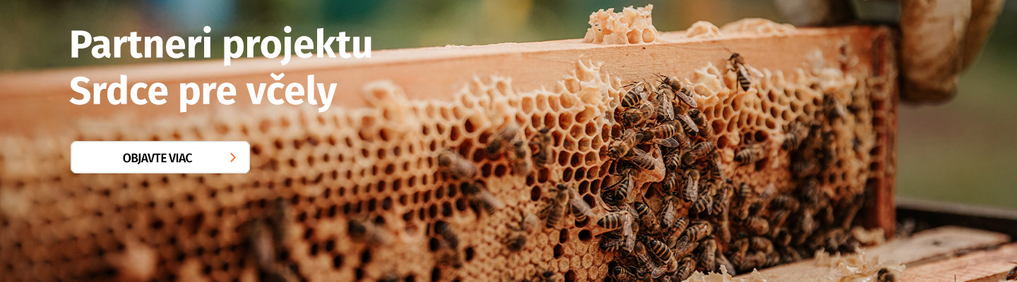 Obrázok včelieho plastu so včelami s nadpisom: Partneri projektu Srdce pre včely. Objavte viac